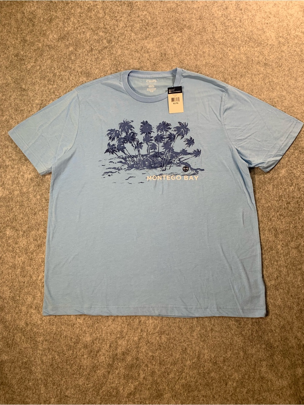 Chaps Light Blue Short-Sleeve Tee with Navy Island Graphic